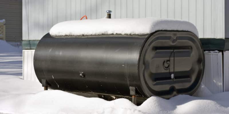 A heating oil tank in snow