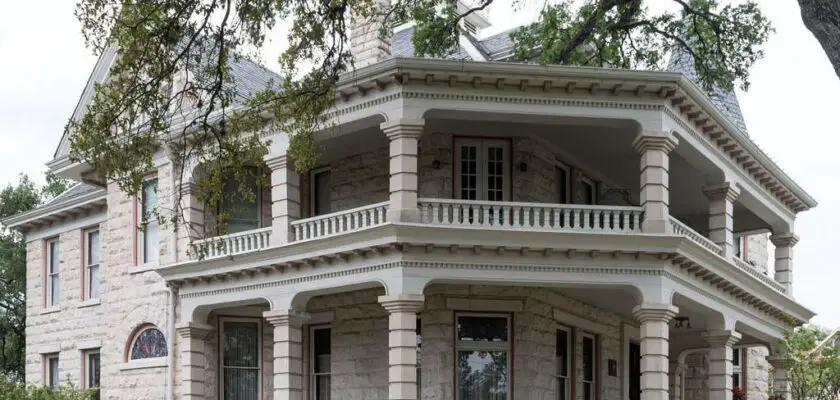 A historical home built in 1985. The Daniel H. Caswell House in Austin, Texas