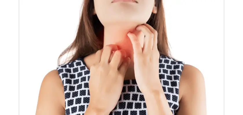 A woman itching throat