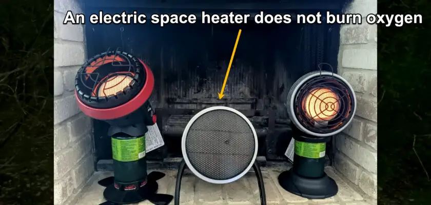 An electric space heater and two propane heaters