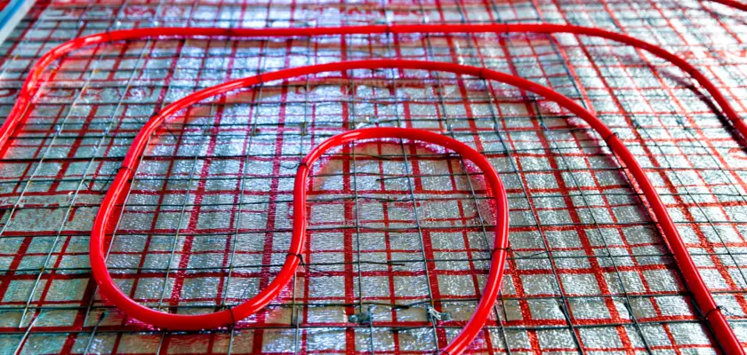Pipes of a hydronic (water based) radiant floor heating systems.